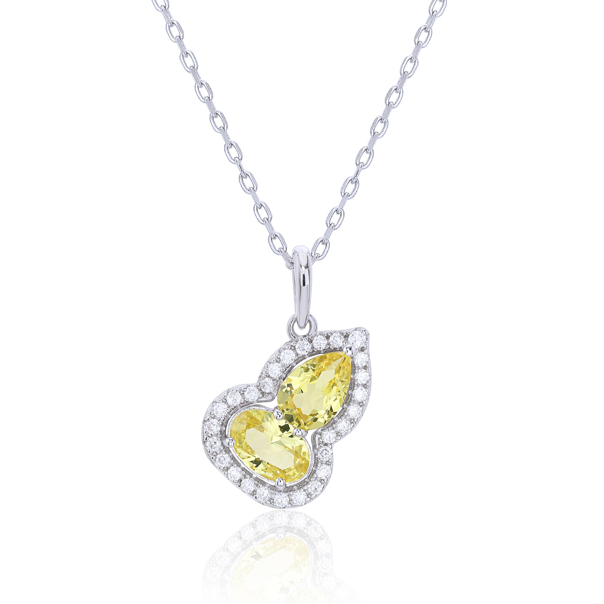 Elegant Gourd‑Shaped Double Gem Silver Necklace