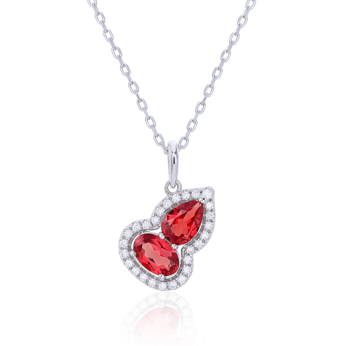 Elegant Gourd‑Shaped Double Gem Silver Necklace