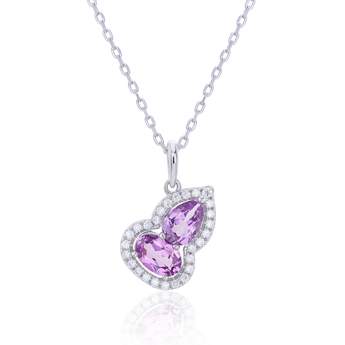 Elegant Gourd‑Shaped Double Gem Silver Necklace
