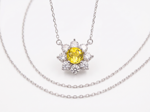 Flower Sunflower Round Gemstone Pendant Necklace