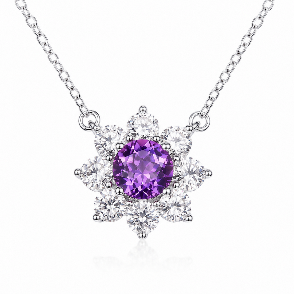 Collier pendentif tournesol en pierre précieuse ronde