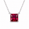 Princess Cut Solitaire Gemstone Pendant Necklace, Red/ Green / Blue / Pink, 18K White Gold / 925 Sterling Silver Bespoke Fine Jewelry