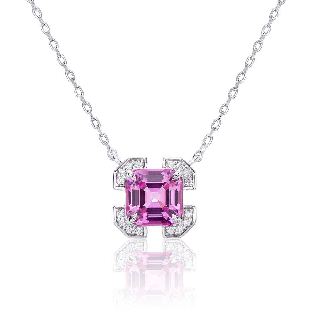 Luxury Asscher‑Cut Pink Gem Statement Necklace