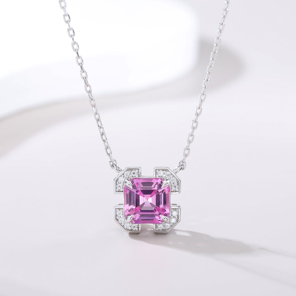 Luxury Asscher‑Cut Pink Gem Statement Necklace