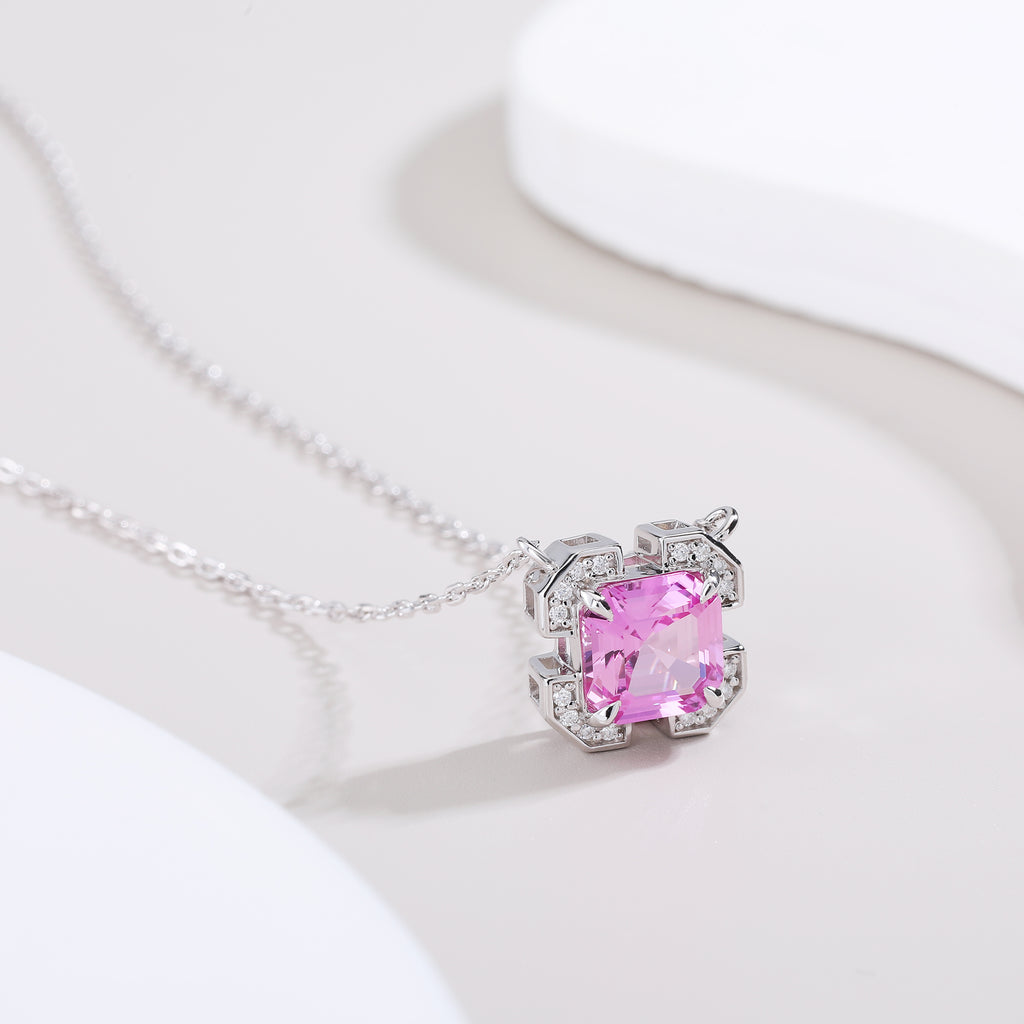 Luxury Asscher‑Cut Pink Gem Statement Necklace