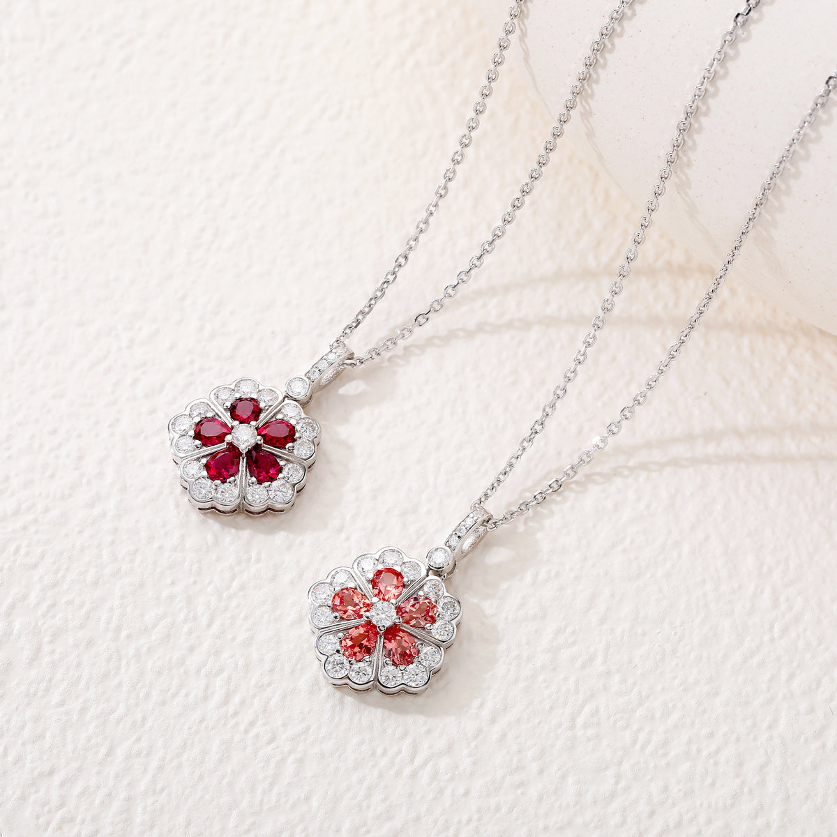Delicate Floral Halo Gemstone Silver Necklace