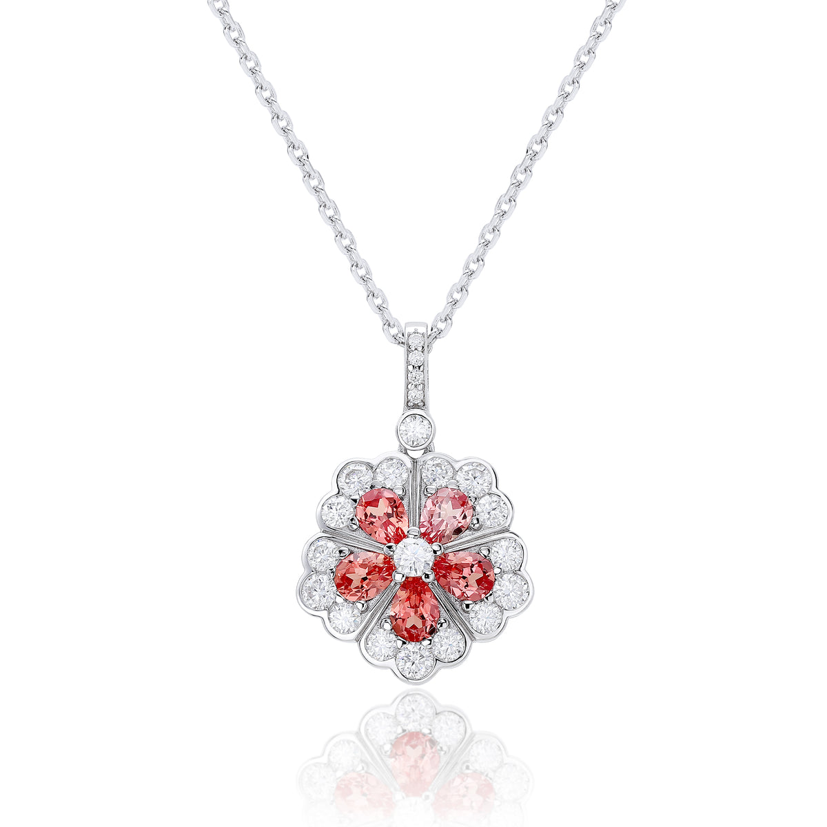 Delicate Floral Halo Gemstone Silver Necklace