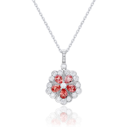 Delicate Floral Halo Gemstone Silver Necklace