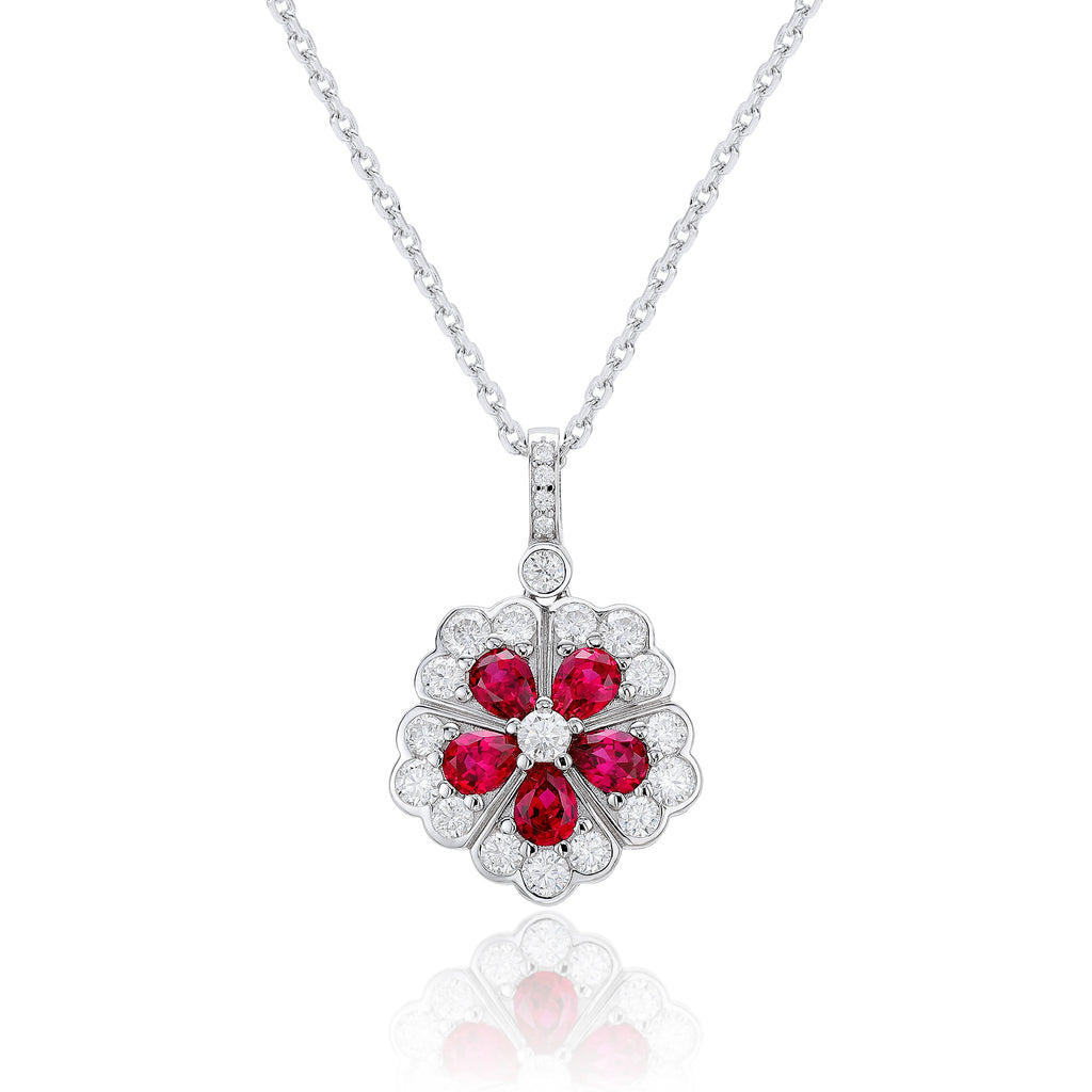 Delicate Floral Halo Gemstone Silver Necklace