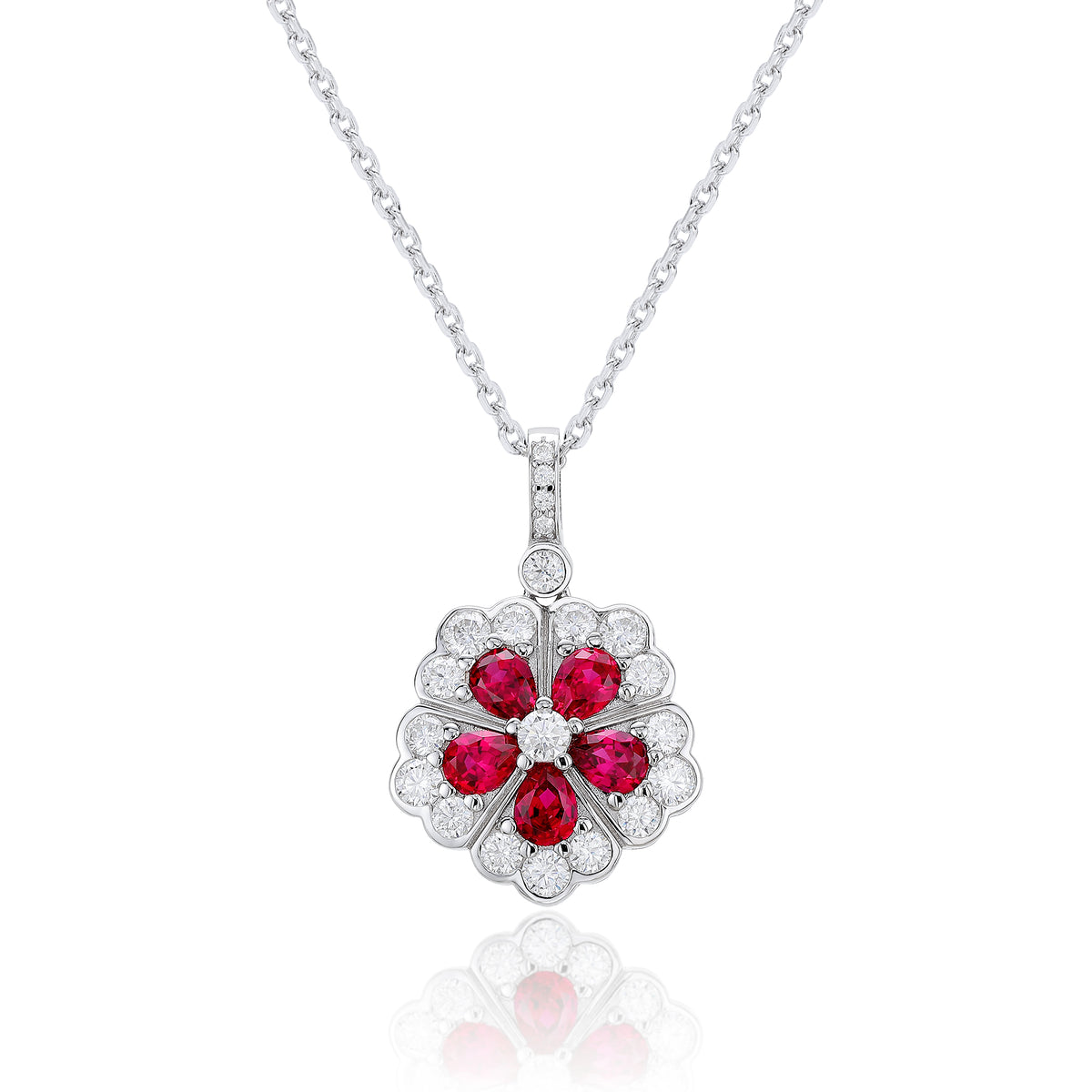 Delicate Floral Halo Gemstone Silver Necklace