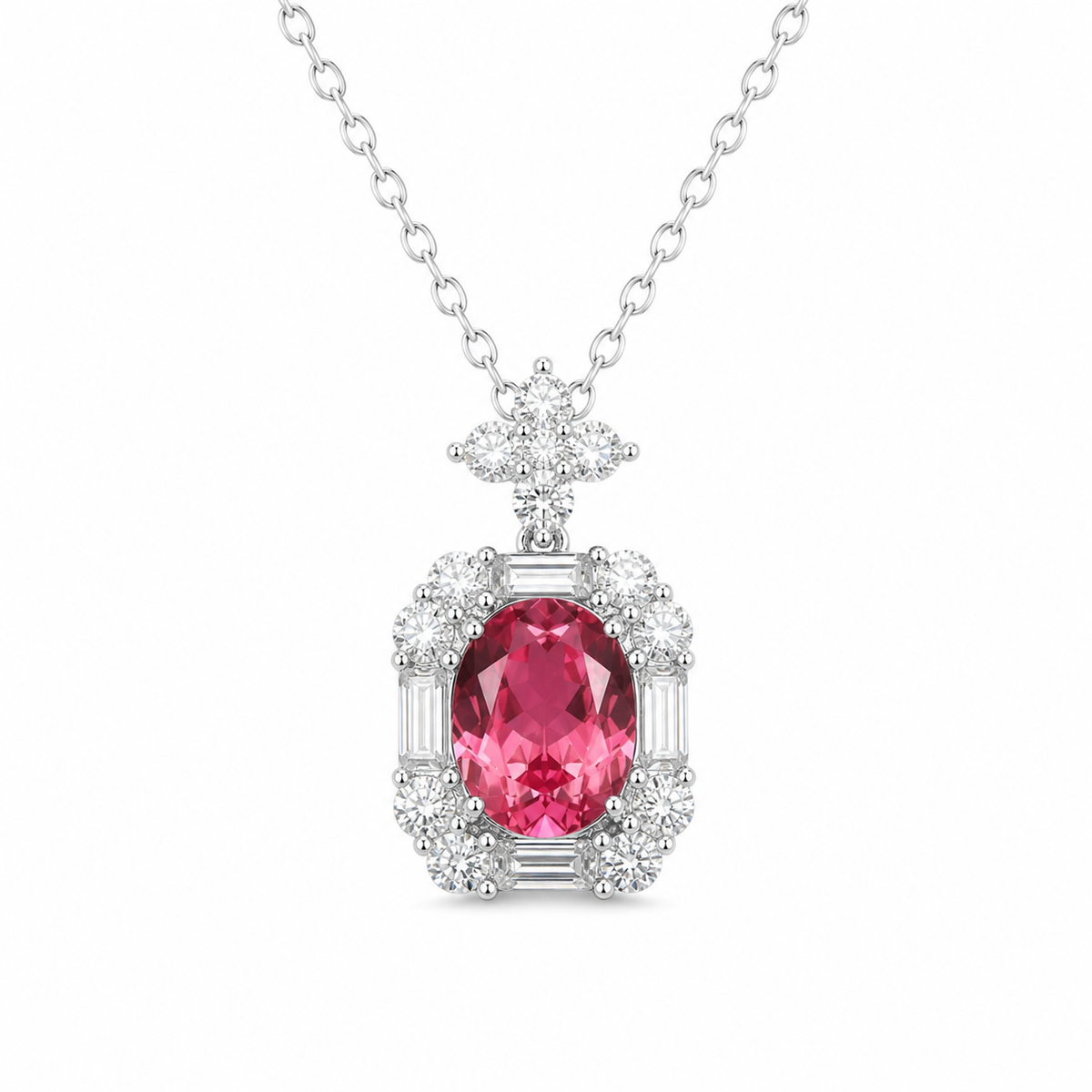 Vintage Oval Pink Gem Halo Statement Necklace