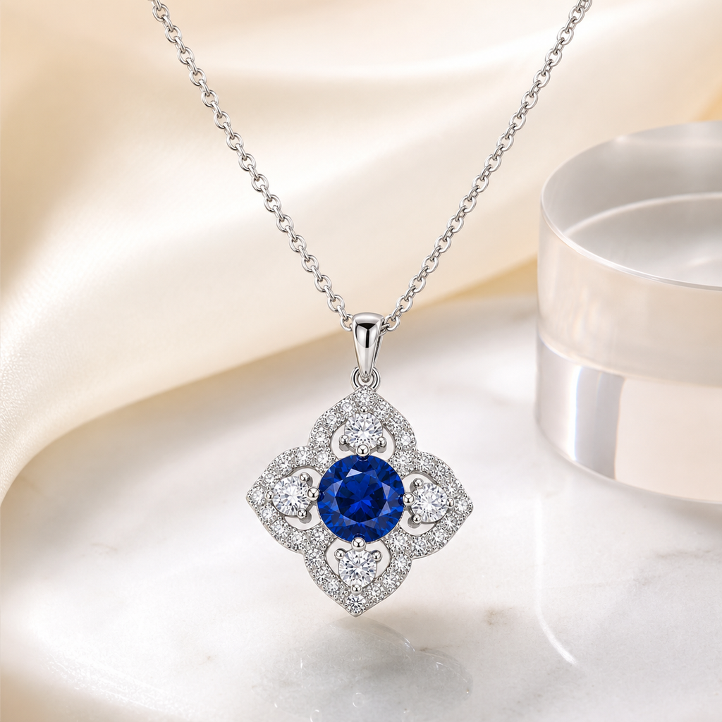 Vintage Four‑Leaf‑Clover Gemstone Silver Necklace
