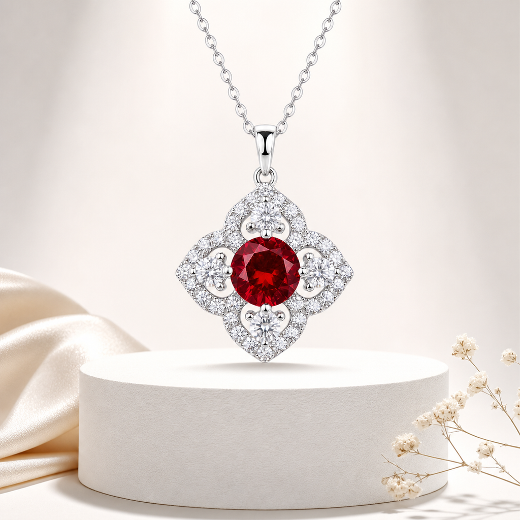 Vintage Four‑Leaf‑Clover Gemstone Silver Necklace