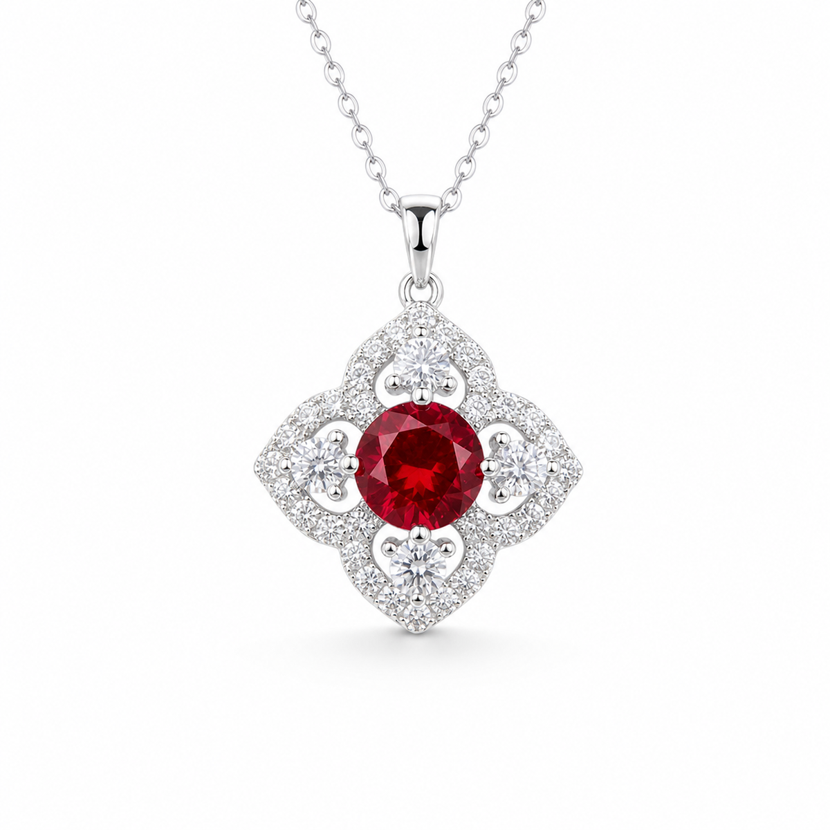 Vintage Four‑Leaf‑Clover Gemstone Silver Necklace