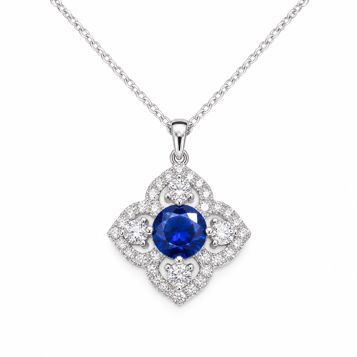 Vintage Four‑Leaf‑Clover Gemstone Silver Necklace