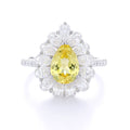Pear Cut Colored Gemstone Halo Ring, Full Surround Pave Accent Stones, 18K White Gold /925 Sterling Silver Bespoke Fine Jewelry