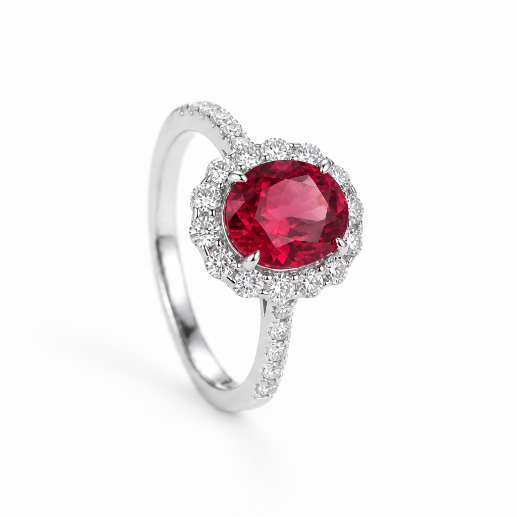 Oval Halo Gemstone Ring