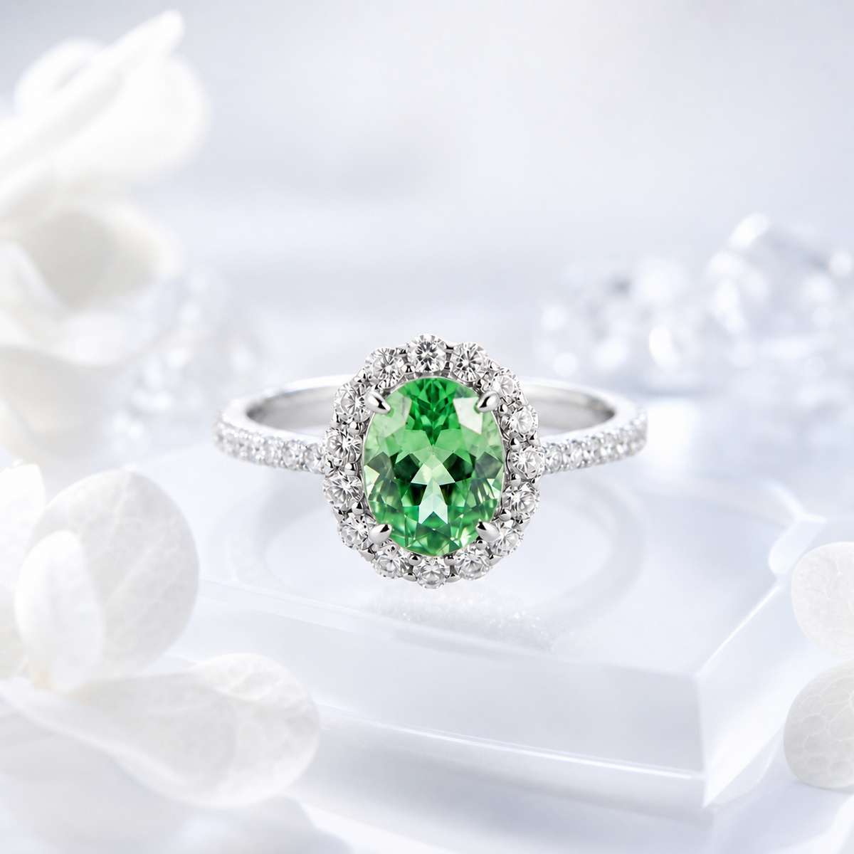 Oval Halo Gemstone Ring