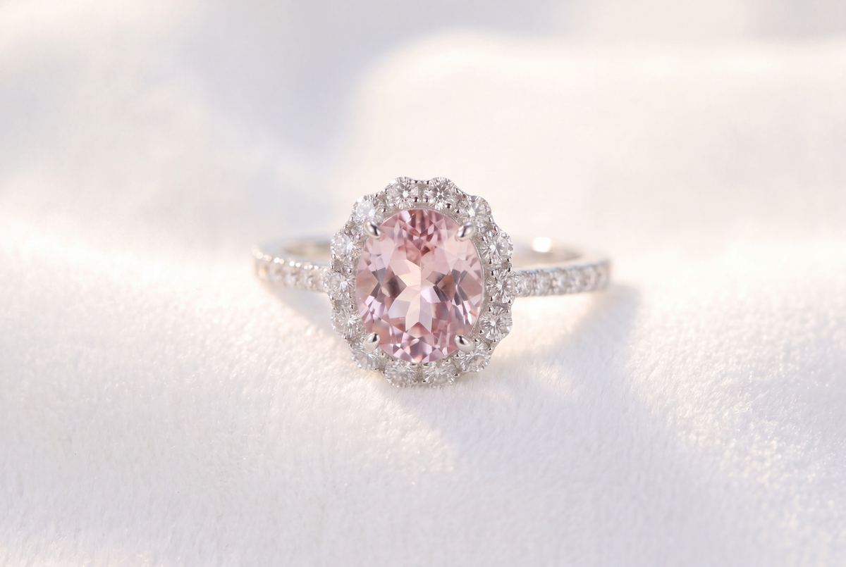 Bague halo ovale avec pierre précieuse