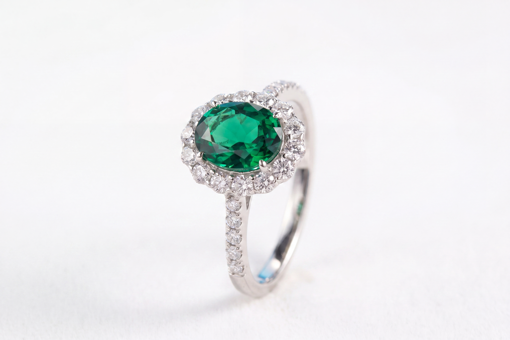 Bague halo ovale avec pierre précieuse