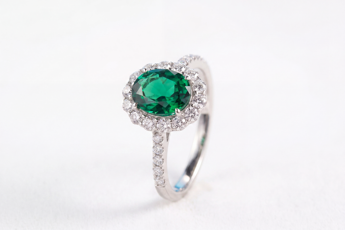 Bague halo ovale avec pierre précieuse