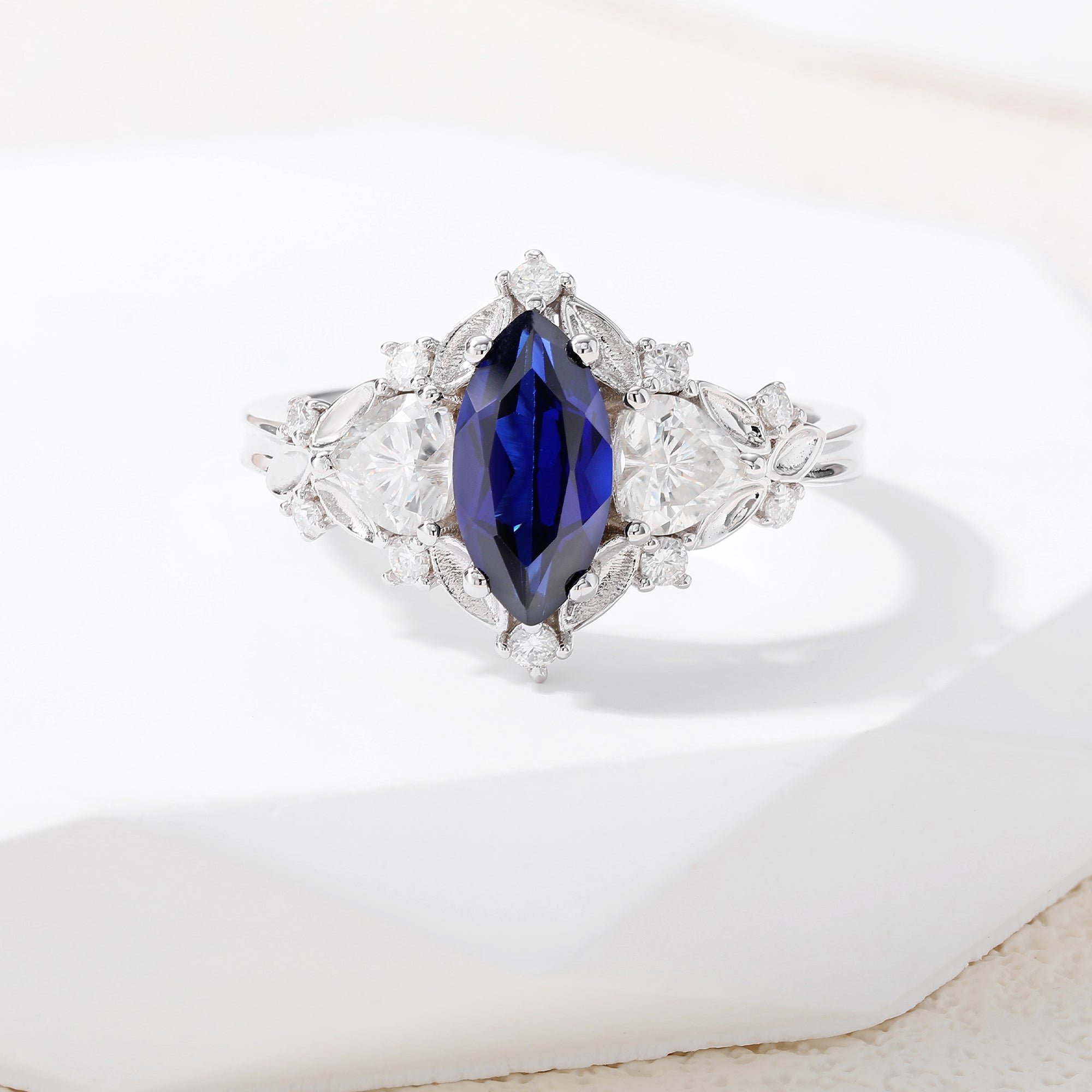 Royal Blue Marquise Sapphire Halo Ring