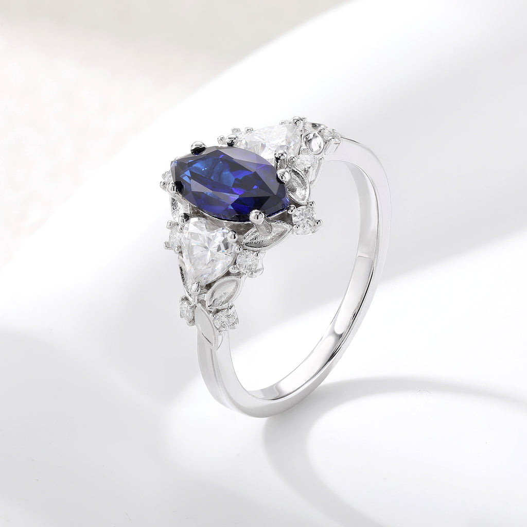 Royal Blue Marquise Sapphire Halo Ring