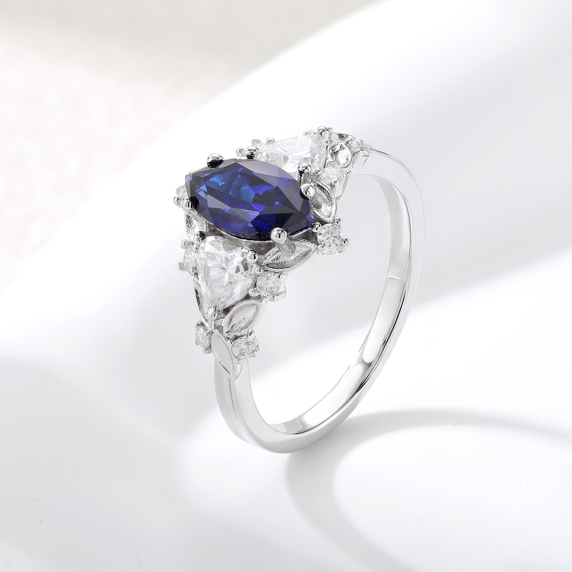 Royal Blue Marquise Sapphire Halo Ring