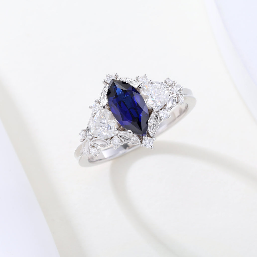 Royal Blue Marquise Sapphire Halo Ring
