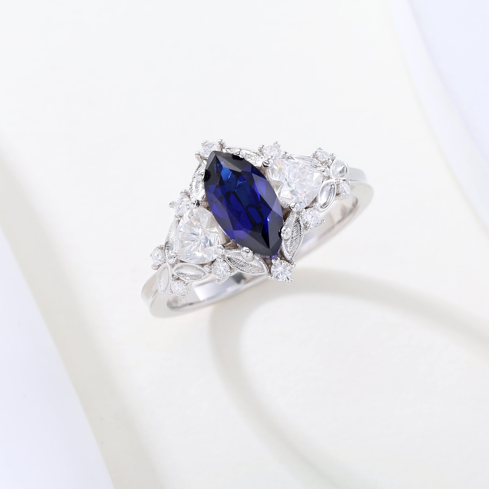 Royal Blue Marquise Sapphire Halo Ring