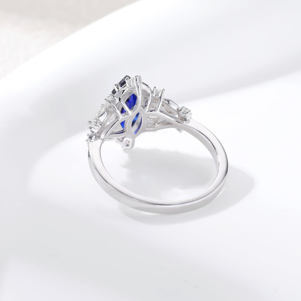 Royal Blue Marquise Sapphire Halo Ring
