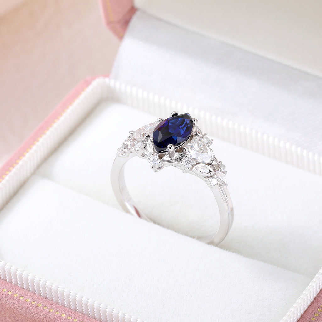 Royal Blue Marquise Sapphire Halo Ring