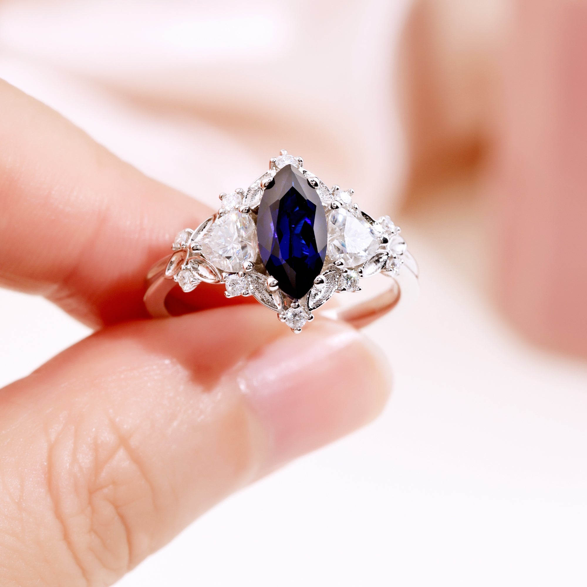 Royal Blue Marquise Sapphire Halo Ring