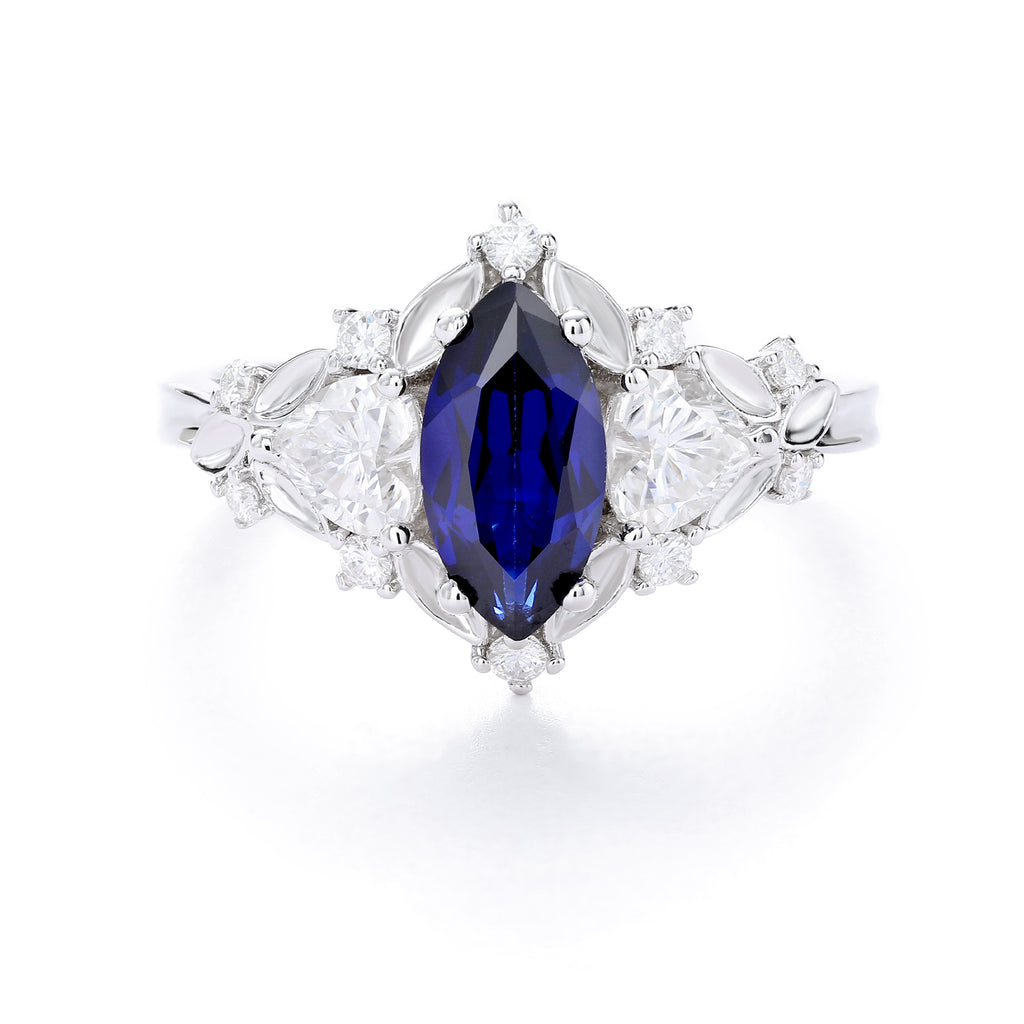 Royal Blue Marquise Sapphire Halo Ring