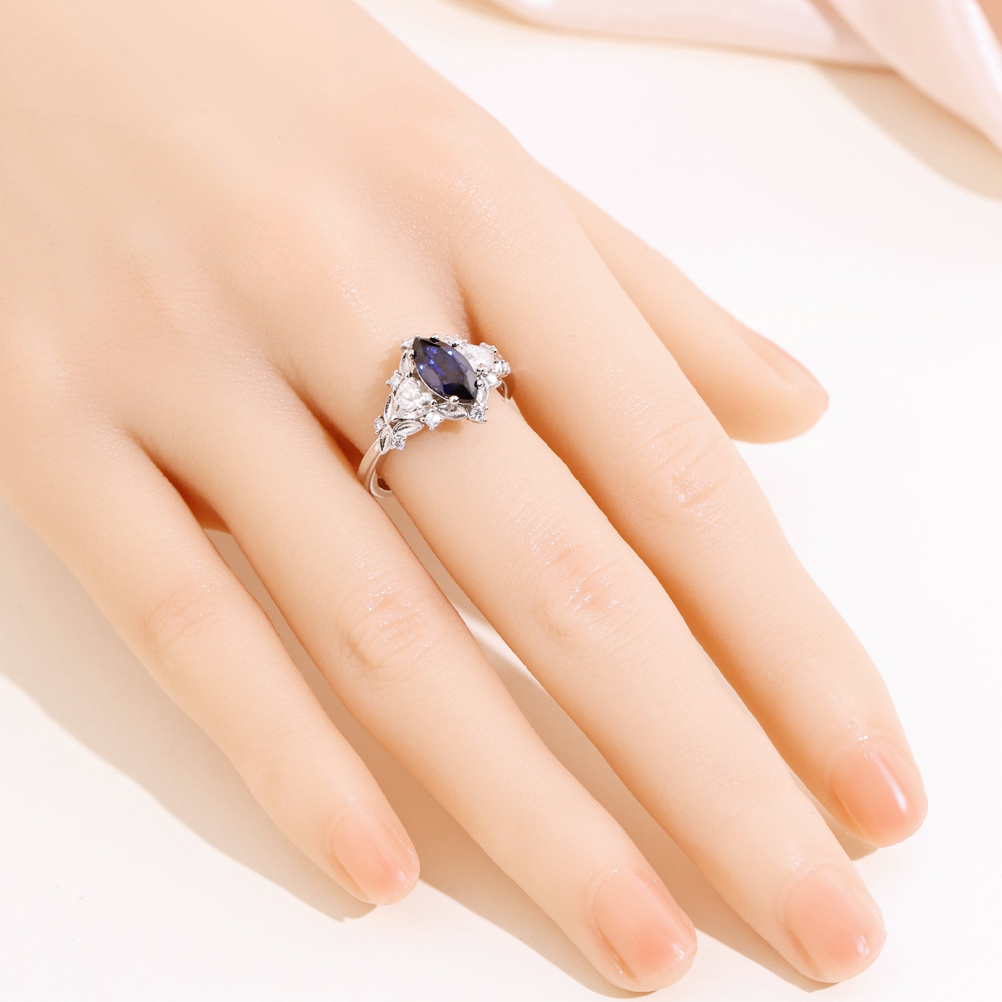 Royal Blue Marquise Sapphire Halo Ring