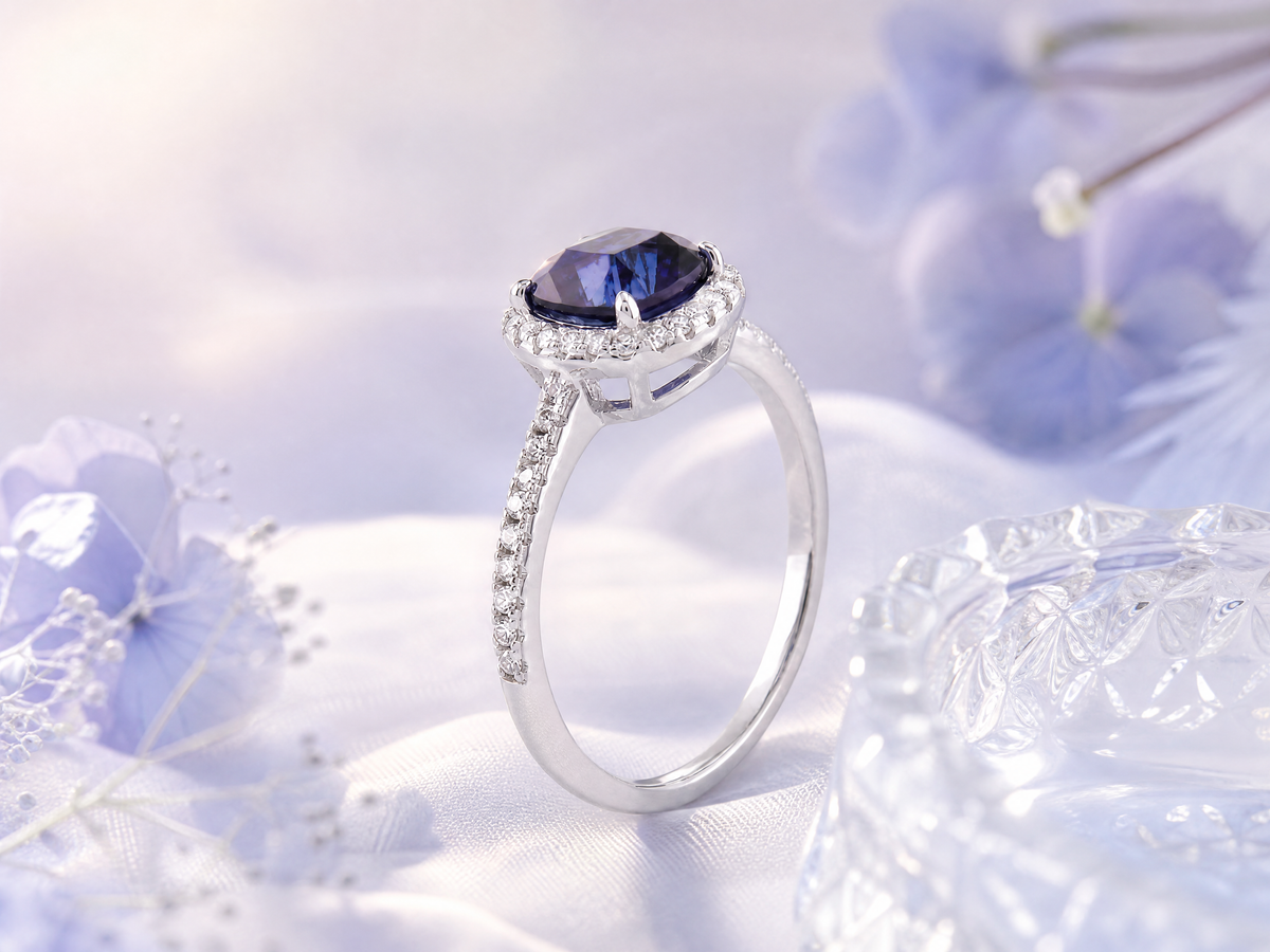 Bague de luxe ornée d'une pierre précieuse taille coussin