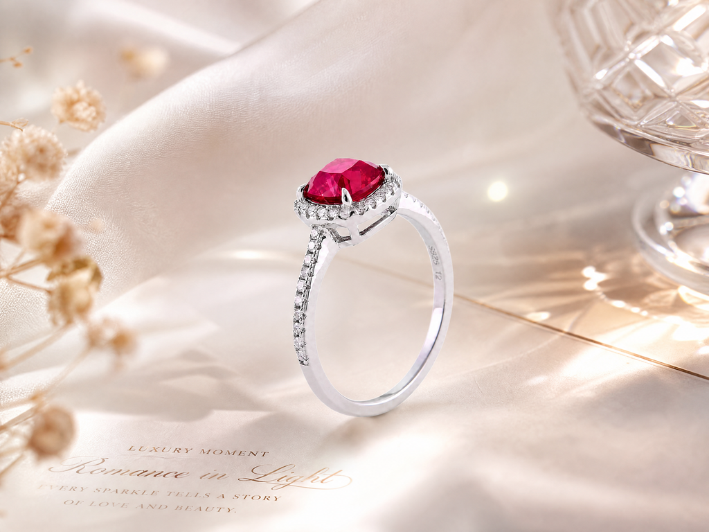 Bague de luxe ornée d'une pierre précieuse taille coussin
