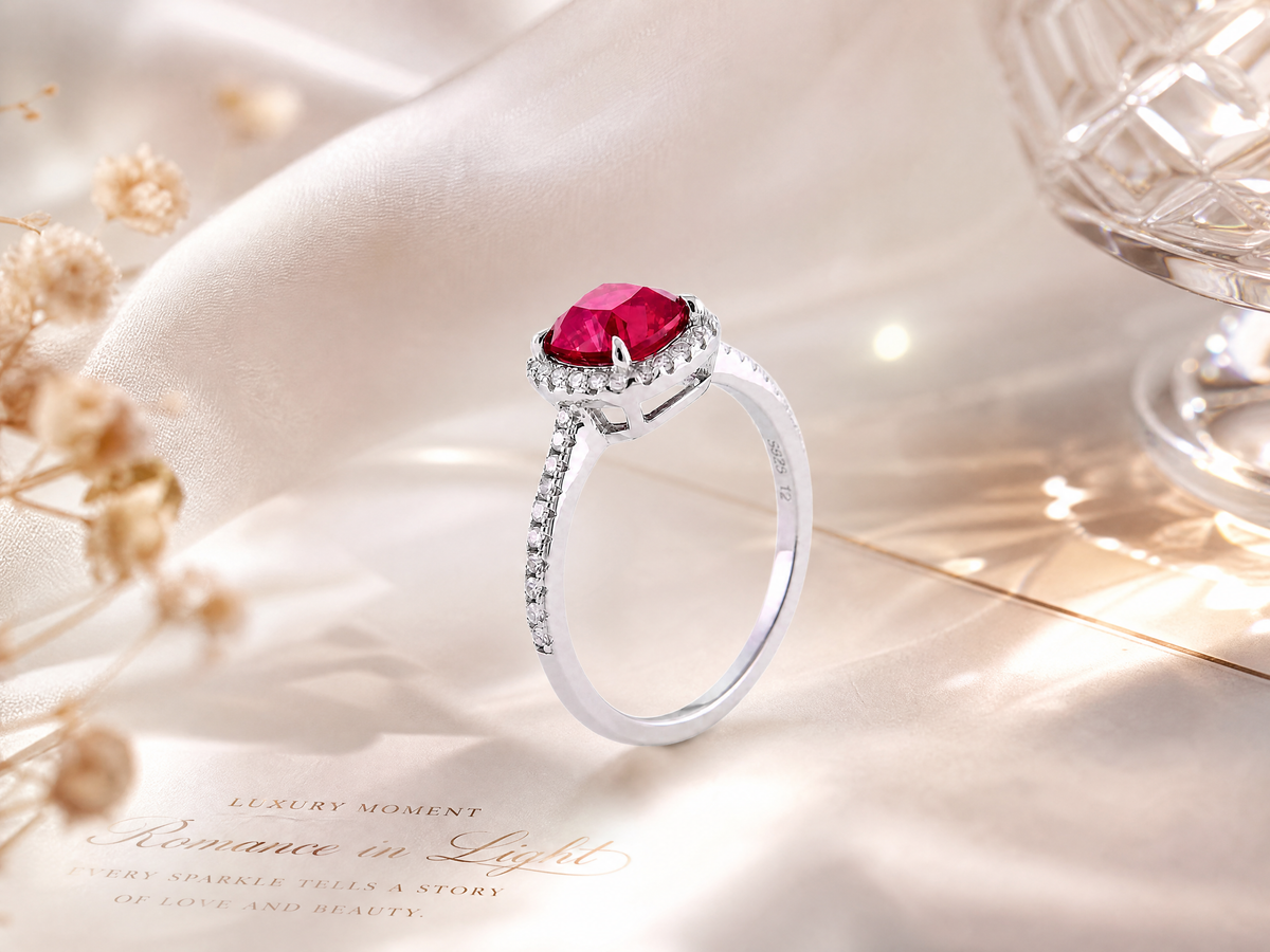 Bague de luxe ornée d'une pierre précieuse taille coussin