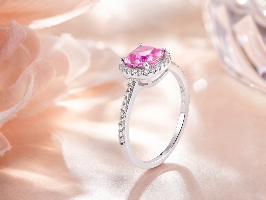 Bague de luxe ornée d'une pierre précieuse taille coussin