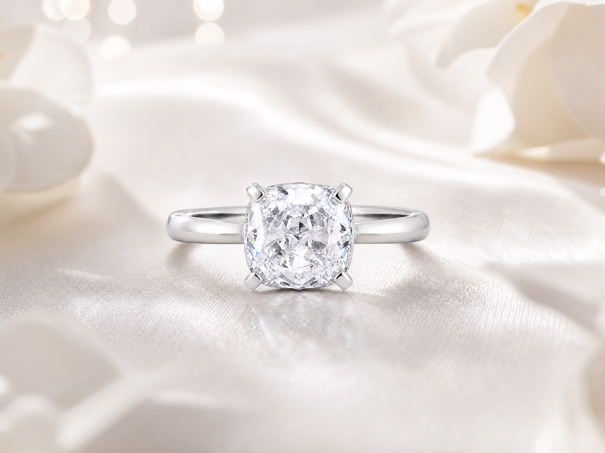 Minimal Four‑Prong Cushion Solitaire Ring