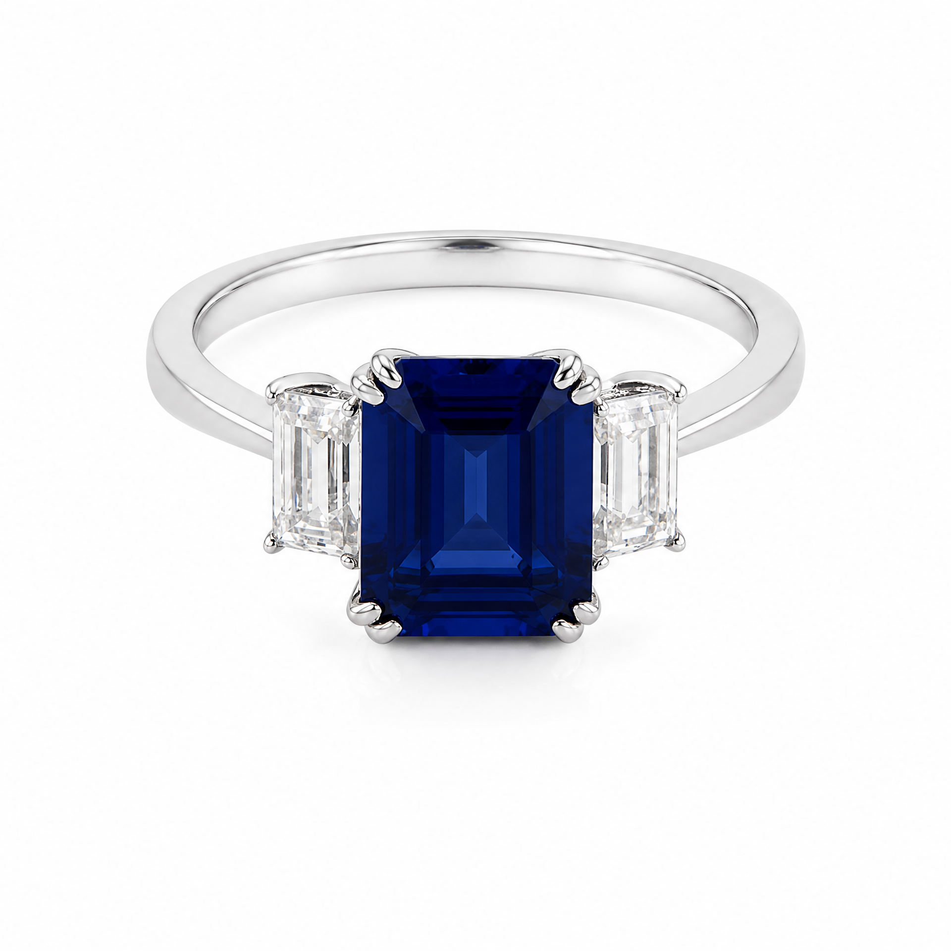 Emerald‑Cut Three‑Stone Gemstone Ring