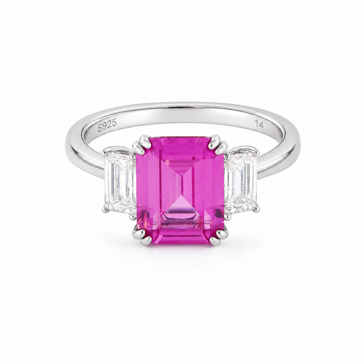 Emerald‑Cut Three‑Stone Gemstone Ring