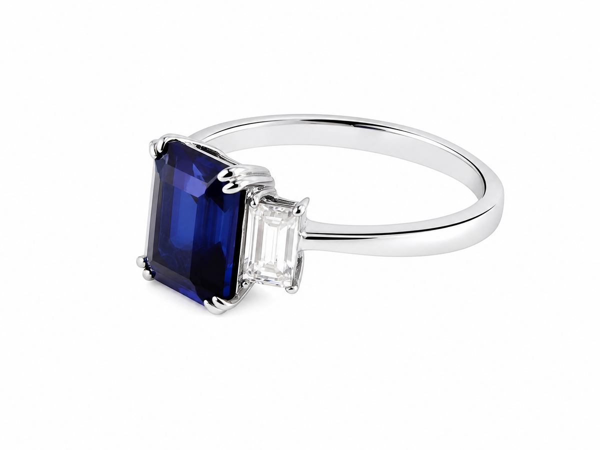 Emerald‑Cut Three‑Stone Gemstone Ring