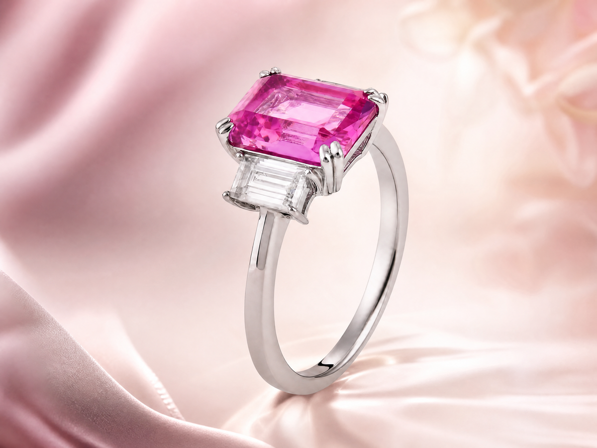 Emerald‑Cut Three‑Stone Gemstone Ring