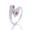 Pavé‑Set Twin‑Head Snake Open Ring