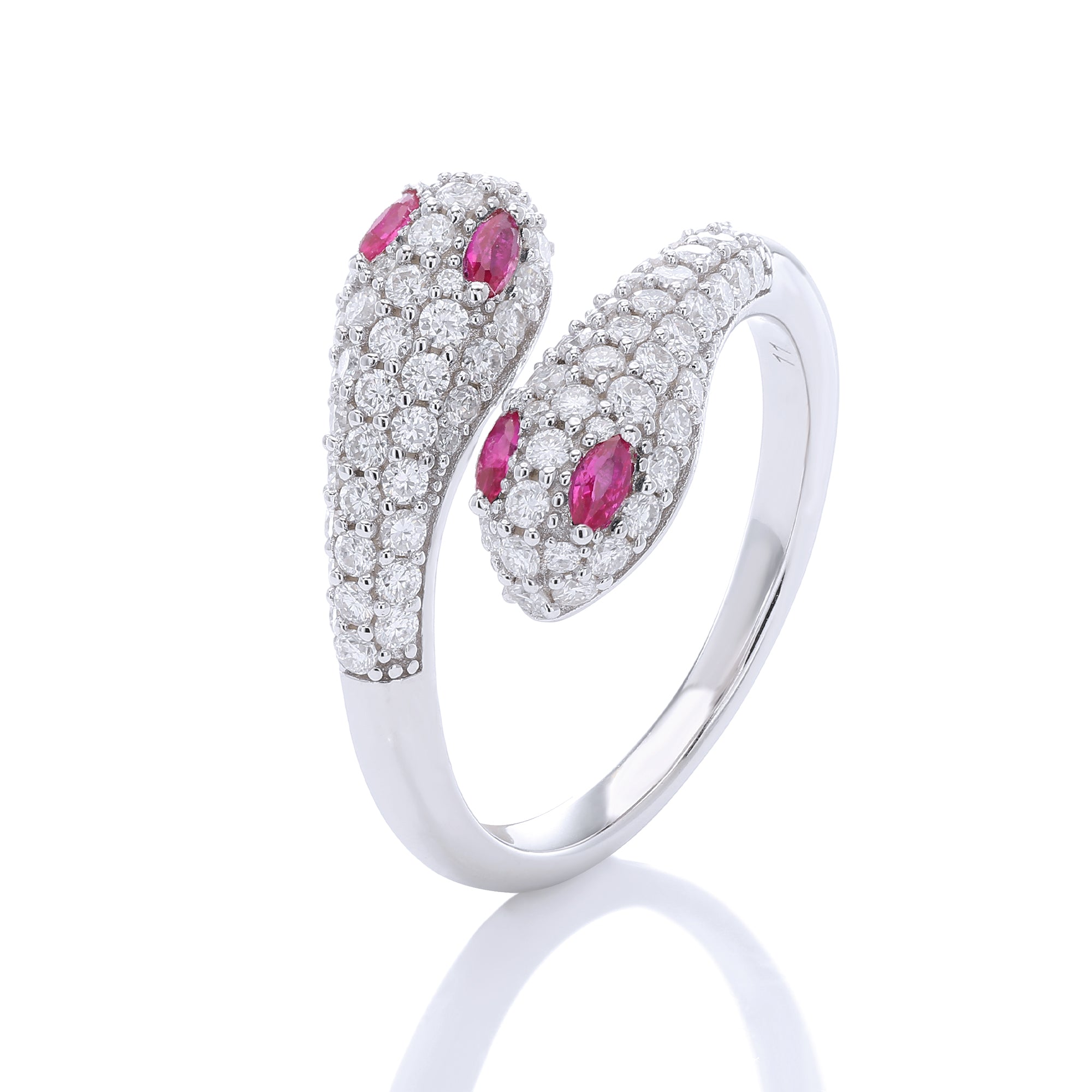Pavé‑Set Twin‑Head Snake Open Ring