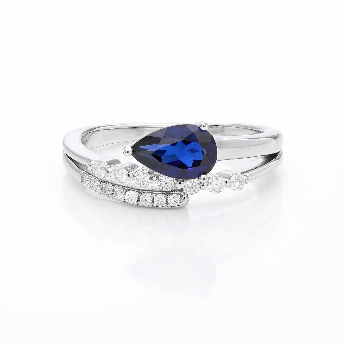 Pear‑Cut Open‑Shank Star‑Accent Gemstone Ring