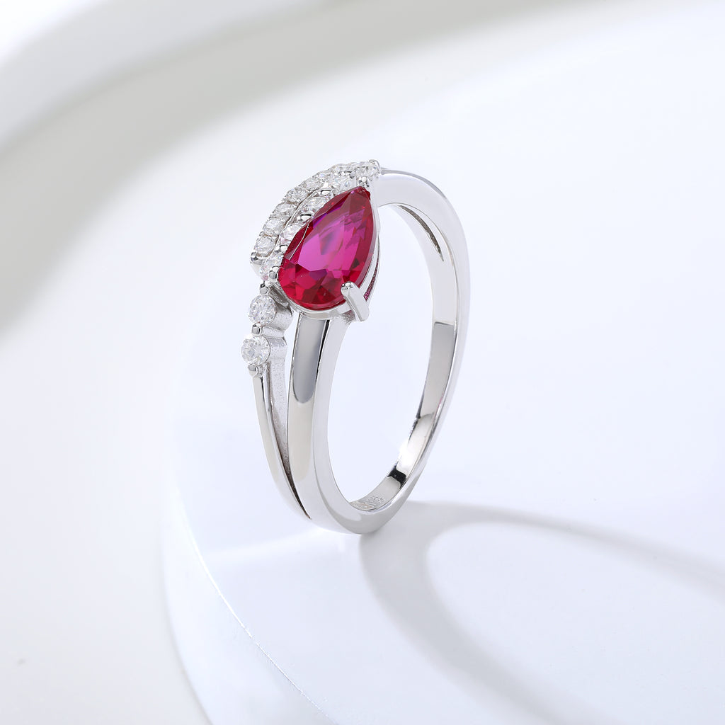 Pear‑Cut Open‑Shank Star‑Accent Gemstone Ring