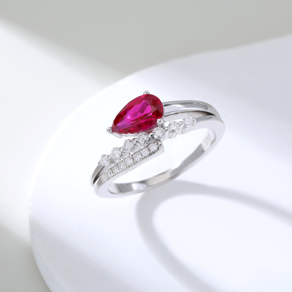 Pear‑Cut Open‑Shank Star‑Accent Gemstone Ring