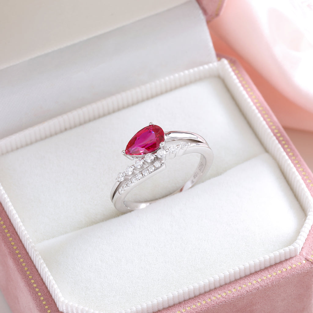 Pear‑Cut Open‑Shank Star‑Accent Gemstone Ring